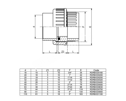 Муфта разборная c уплотнением EPDM EFFAST d20 мм для бассейна (RDRBOD0200)