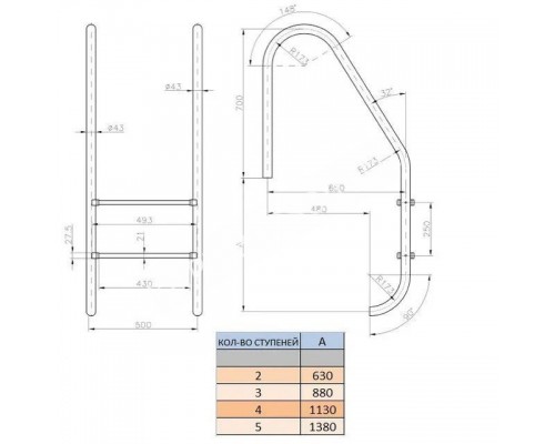 Лестница Kripsol Standard IP 5.D (5 ступ.) для бассейна