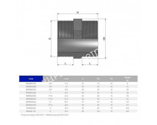 Ниппель переходной ПВХ EFFAST d1-1/2" (RERNIE050F) для бассейна