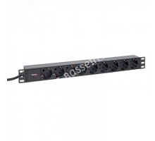 Блок розеток PDU TERACOM PRO 19' 1U 16А/250В 9 роз. Schuko шнур 2 м 3x1.5 мм2 вилка Schuko корпус алюминий черный