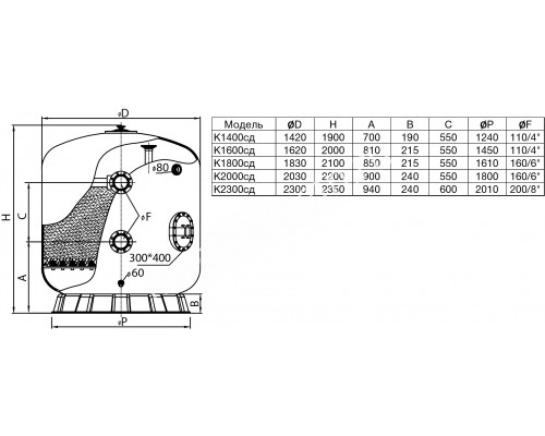 Фильтр K1400сд для бассейна, шпул. навивки, d.1.4м, 77м?/ч, фланец 4