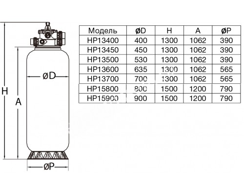 Фильтр НР15800 для бассейна, шпул. навивки, d.800мм, 15м?/ч