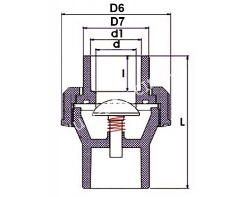 Обрат.клапан 1-муфтовый подпружиненный ПВХ 1,0 МПа d_25 для бассейна