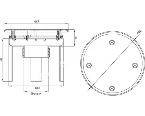 Водозабор с антивихр. крышкой д.165 G2 для бассейна, нерж. AISI-304