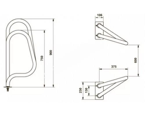 Поручень для выхода из бассейна перекрестный 375 х 750/900мм., AISI-316