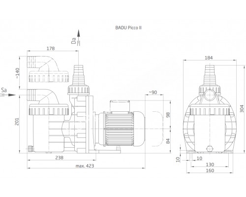 Насос BADU PICCO II с префильтром 5 м³/ч для бассейна, 0,39/0,2 кВт