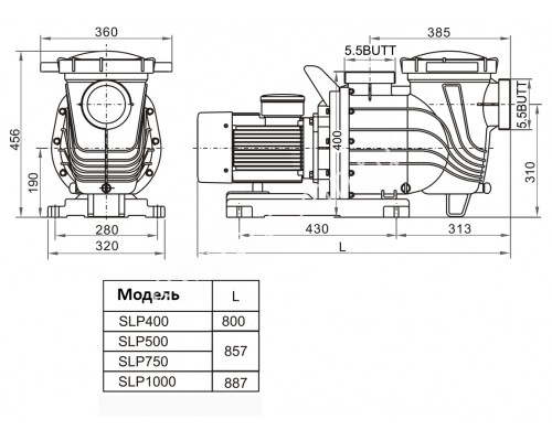 Насос SLP с префильтром 69-83 м³/час для бассейна, 3ф/380В, 3,75кВт