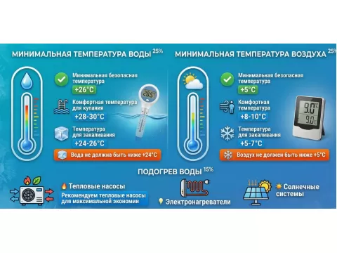 При какой минимальной температуре можно купаться в бассейне зимой?