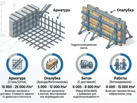 Стоимость заливки чаши бассейна бетоном (м³) в Москве и МО