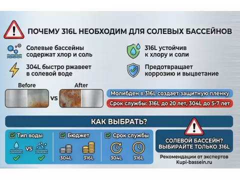Нержавеющая сталь для бассейна: AISI 304L vs 316L, что выбрать?