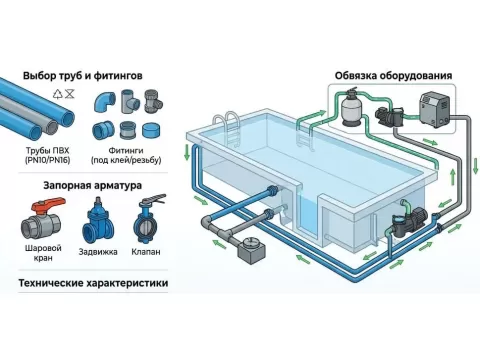Обвязка оборудования бассейна трубами ПВХ: полный гид по трубам, фитингам и арматуре