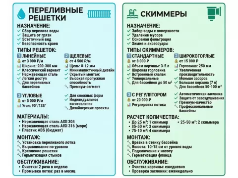 Закладные детали для бассейна: важность и выбор донных сливов, решеток, скиммеров и форсунок