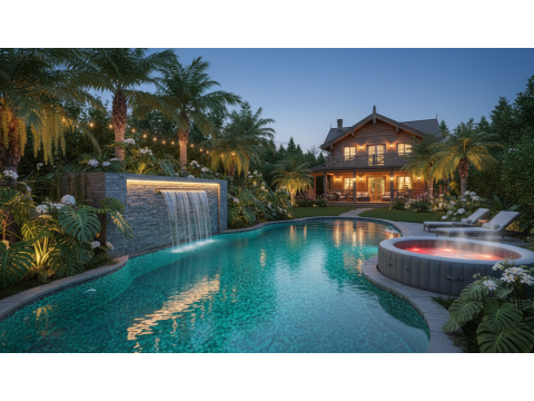 Бассейн в стиле Бали (Bali-style): мозаика, джакузи и водопады в Подмосковье